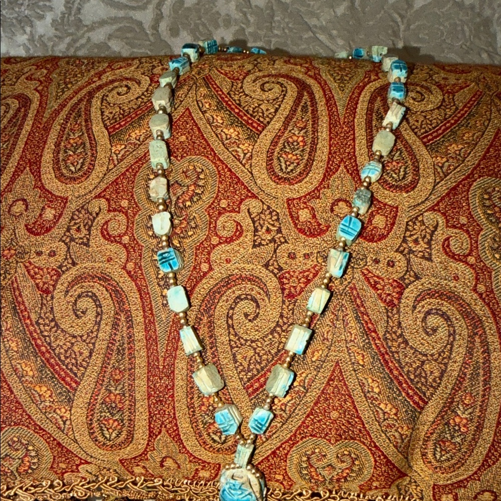 Turquoise scarab  and Silver Beaded Necklace - Picture 10 of 10